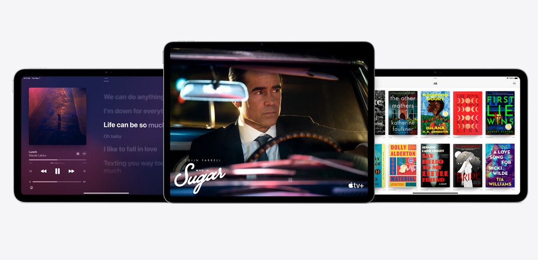 Two iPad Airs and one iPad showcasing the Ap