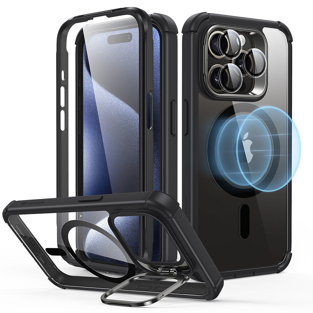 QD iPhone 15 Pro Armor Tough Case with Stash Stand HaloLock C01 ZT02