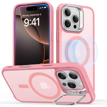 iPhone 16 Pro Clear Case with Stash Stand Magsafe frosted pink 1