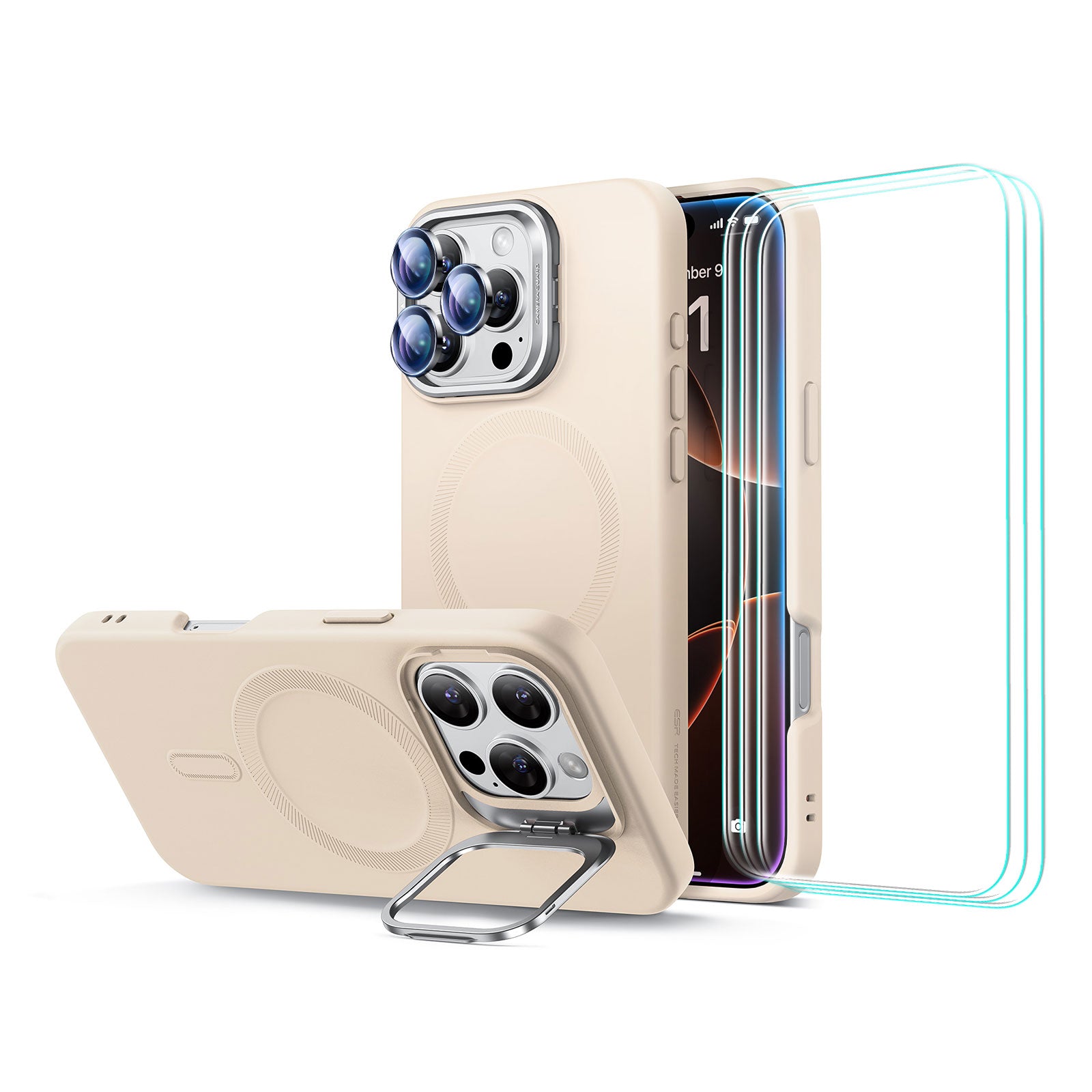 iPhone 16 Pro Silicone MagSafe Case with Screen Protector tan