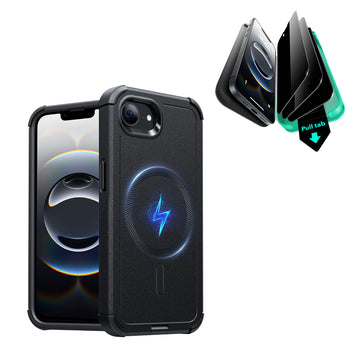 iPhone 16e HaloLock Cyber Tough Case Privacy Protection Bundle - Black