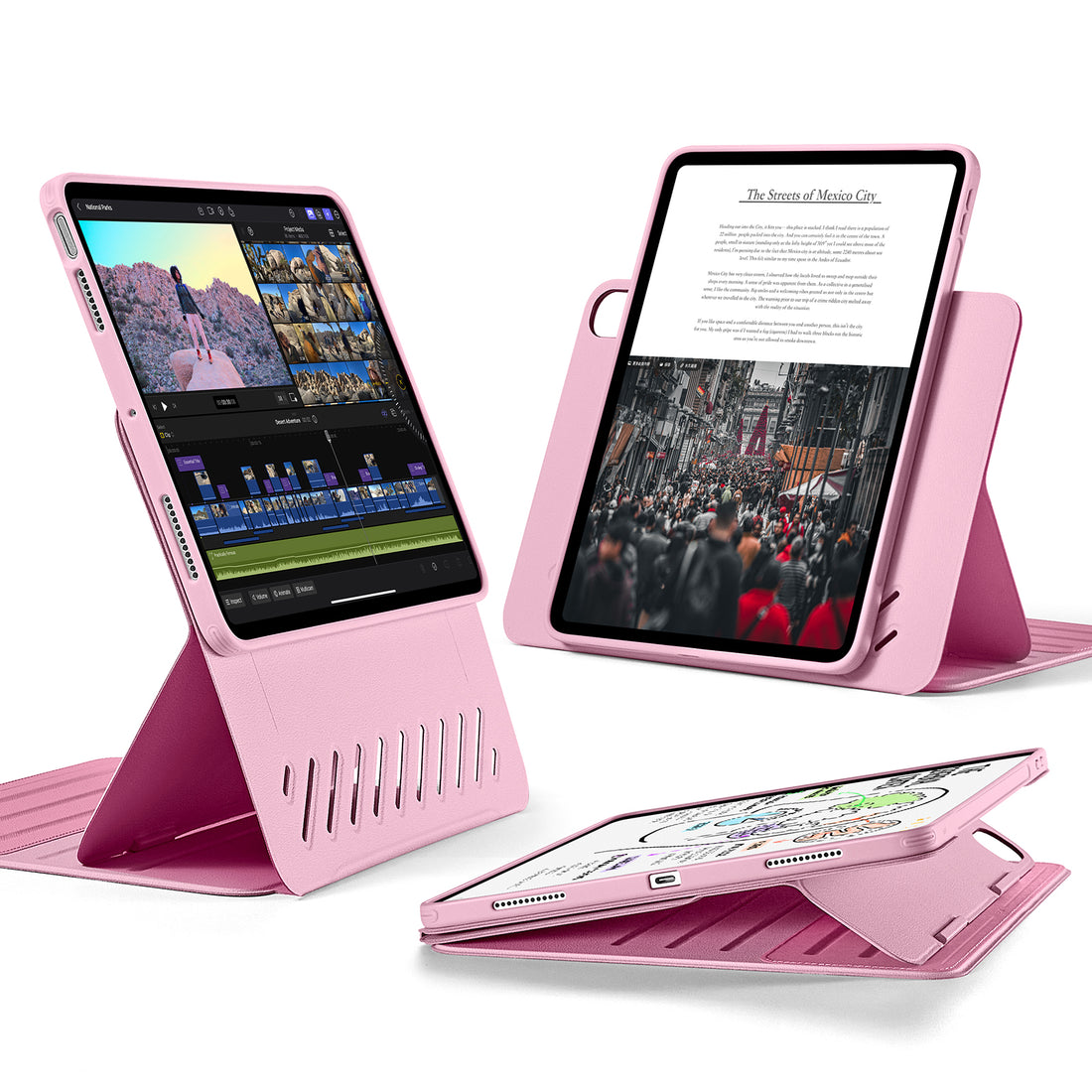 ipad air 11 inch case with stand and pencil holder pink