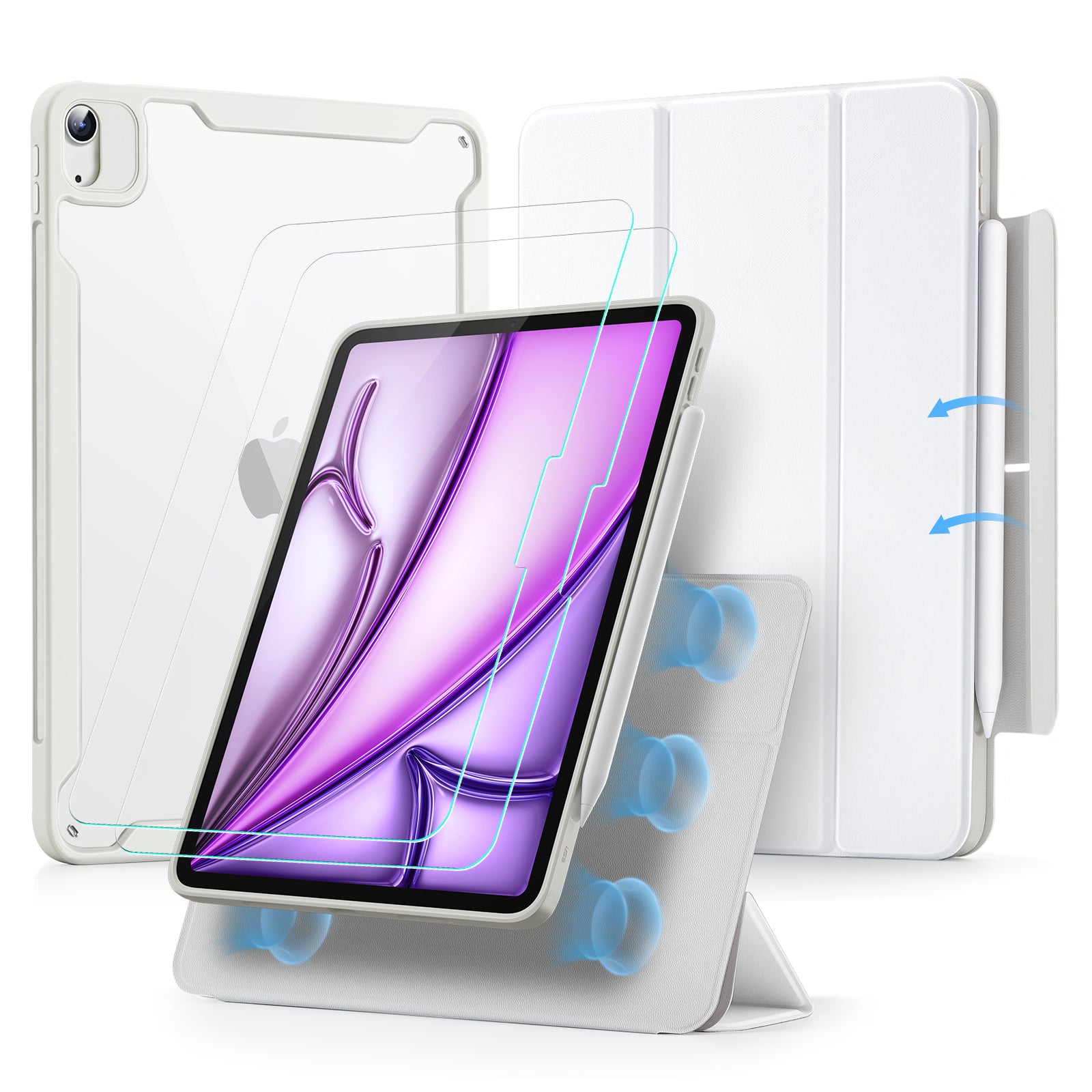 ipad air 13 inch magnetic case with tempered glass screen protector white