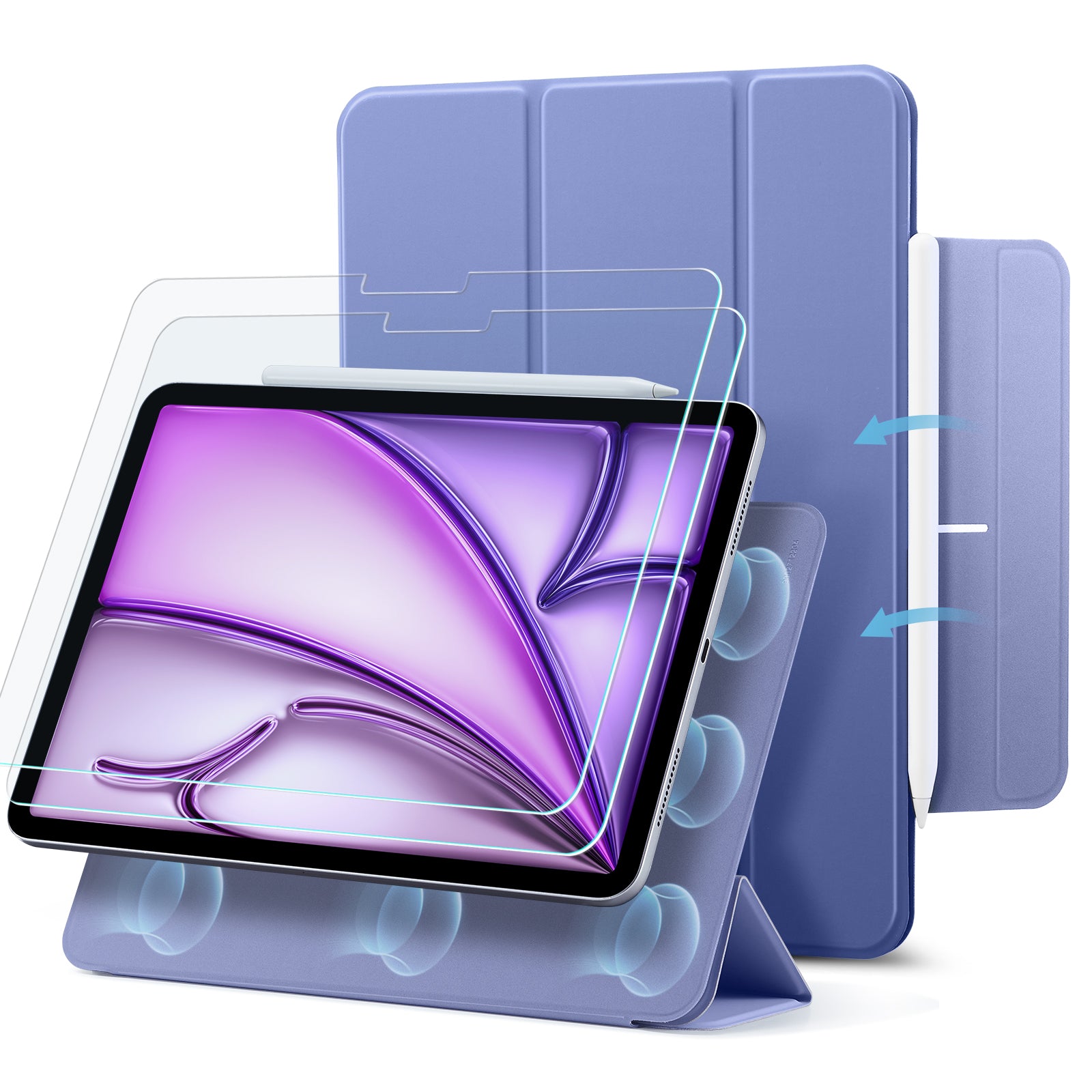 ipad air 13 inch magnetic folio case with tempered glass screen protector purple