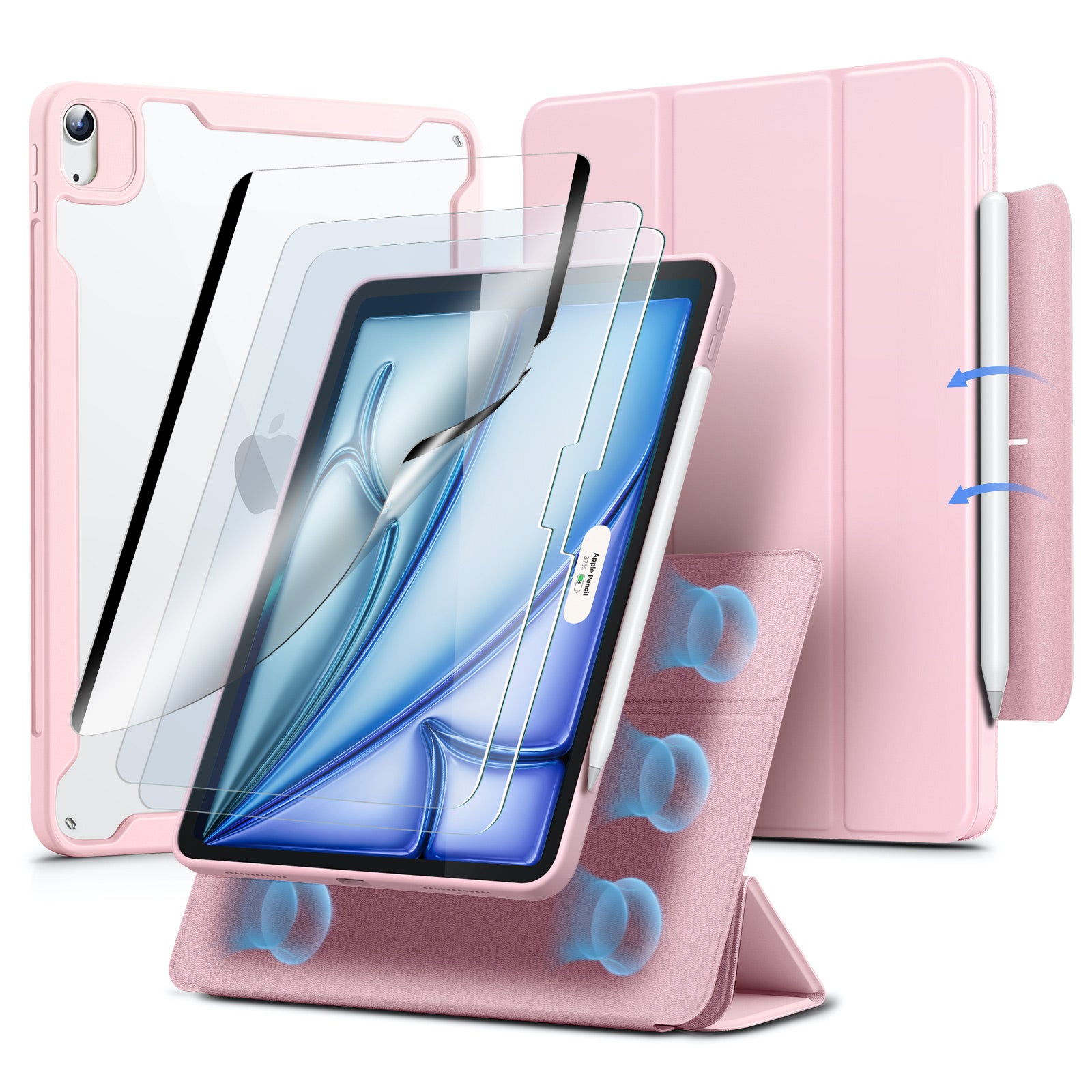 magnetic ipad air 11 inch case and screen protector pink