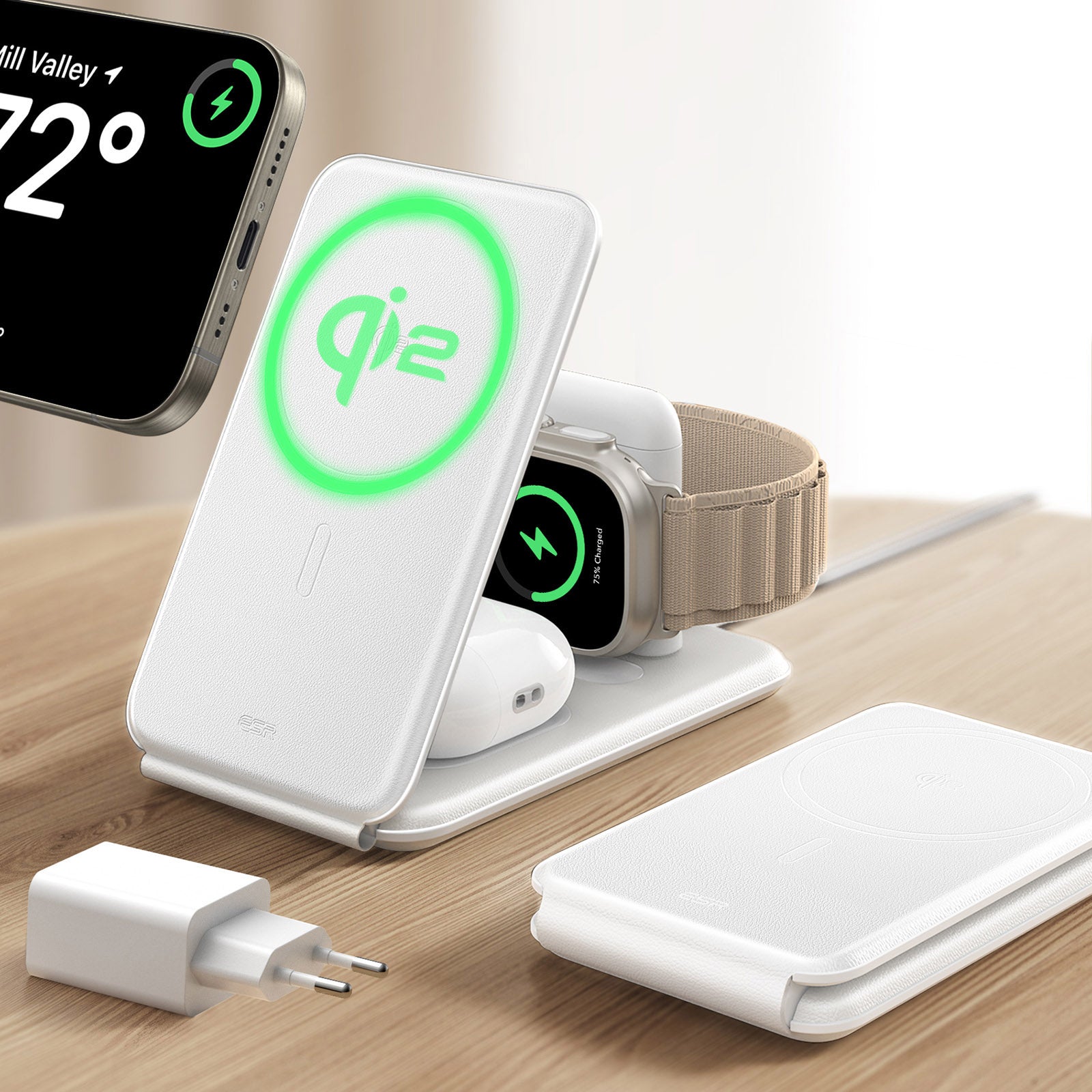 qi2 3 in 1wireless charger eu plug white